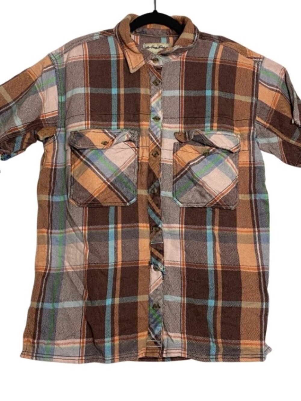 We The Free Free People Multicolor Short Sleeve Flannel Button Shirt Size Medium